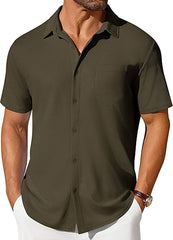 Mens Short-sleeve Button-up Wrinkle- And Crease-resistant Shirt