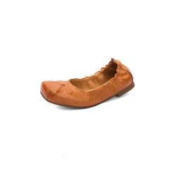 Women's Premium Full Grain Leather Ballet Flats, Square Toe Bow Slip-On Shoes For Women