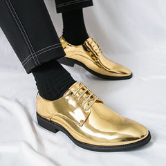 Mens Casual Pointed-toe Glossy Leather Shoes In British Style
