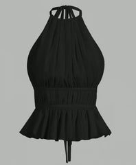 Round-neck Pleated Halter Womens Backless Tie-up Top