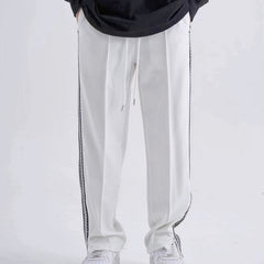 Side Striped Loose Straight Sweater Pants
