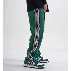 Side Striped Loose Straight Sweater Pants