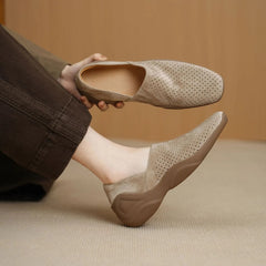Square-toe Hollowed-out Inner Wedge Heel Soft Sole Comfortable Retro Single Shoes