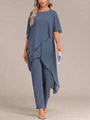 Women's Off-shoulder Irregular Top And Pants Two-piece Set