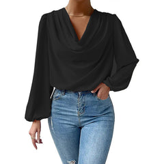 Textured Chiffon Long-sleeve Shirt With Draped Balloon Sleeves