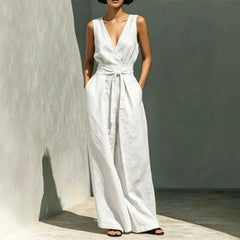 Womens Casual Sleeveless Tank Top And High-Waist Wide-Leg Pants Two-Piece Set