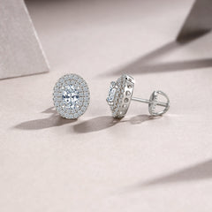 A Luxurious And Fashionable Minimalist Jewelry Earring Set Featuring Top-quality Moissanite Stones, Made Of S925 Silver Electroplated With Platinum.