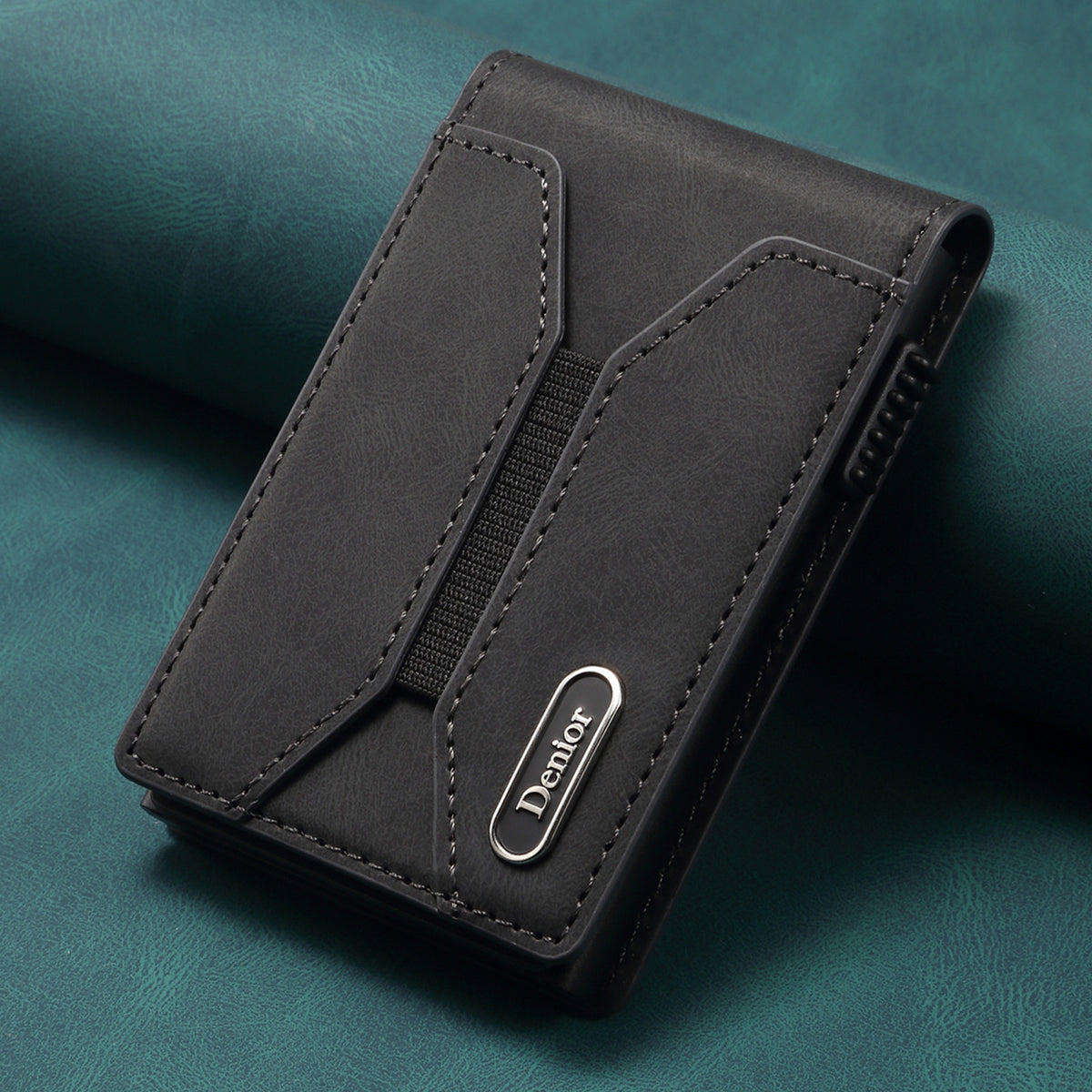 Smooth Leather Button-operated Automatic Pop-up Card Case With Elastic Band Wallet
