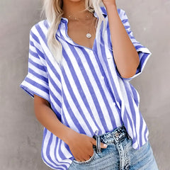 Loose-fitting Two-tone Striped Cardigan Shirt For Women