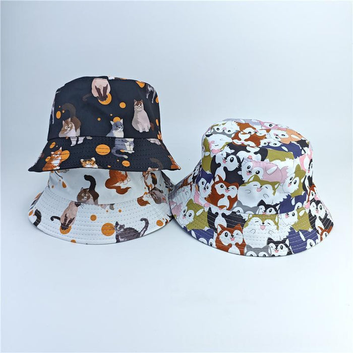 Cute Cat Printed Bucket Hat Versatile Sun Protective Hat For Outdoor Adventures