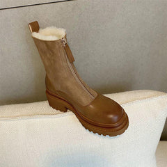 Thickened Front-Zip Ankle Boots Influencer-Style Cotton Shoes New Arrival