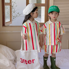 Children's Stripes Knitting Suit Girls' Polo Shirt Dress