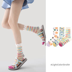 Breathable Thin Colorful Mesh Mid-calf Socks
