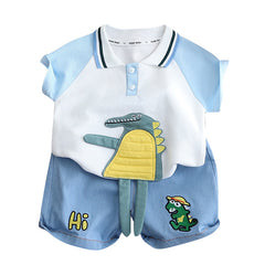 Fashion Denim Children Cartoon Polo Suit