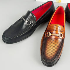 Business-casual Leather Shoes Fashionable Horsebit Buckle Design Summer Hollow-out Style