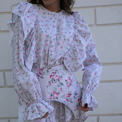 Designer-inspired Detachable Waist Cincher Floral Print Short-sleeve Cropped Dress