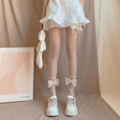Lolita Pure Desire Style Calf Bandage Socks, Bow Japanese Style Silk Stockings For Women, Lolita Sexy Versatile Bottoming Socks
