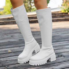 Women's Knee-high White Platform Boots
