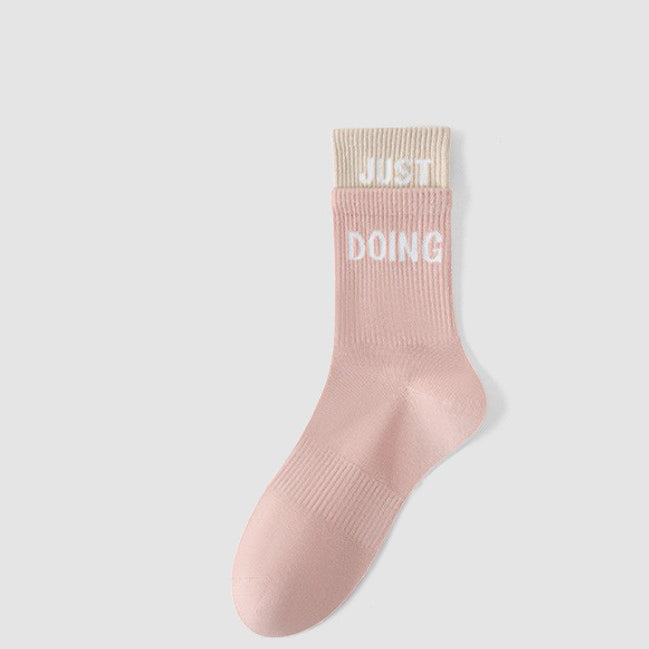 Women's Spring And Summer Yoga Socks, Sports Socks, Women's Long Stockings, Letter Printed Color Blocked Yoga Socks