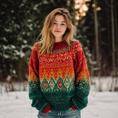 Женская толстовка с круглым вырезом и принтом в стиле свитера.