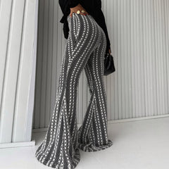 Slim-fit Striped Mid-rise Stretch Flare Pants In European And American Style