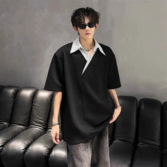 Men's Niche Color-Block Patchwork Short-Sleeve Top
