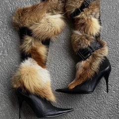 Trendy Y2K-style Fluffy Stiletto Thigh-high Boots