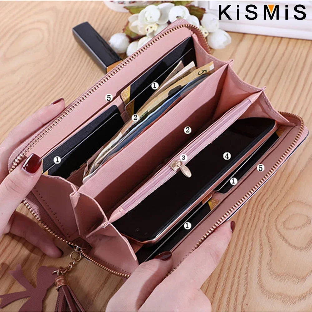 KISMIS Women'S Wallets Fashion Long Leather Wallets Large Capacity Buckle Zipper Clutches Fashion Multi-Card Wallets Zipper