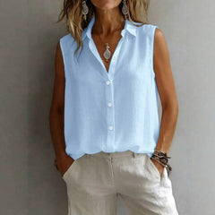 Women's Solid Color Casual Lapel Sleeveless Shirt