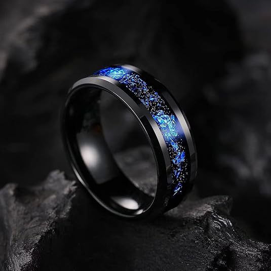 Tungsten Steel Blue Meteor Ring