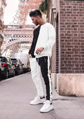Stitching Contrast Color Pullover Sweater Suit