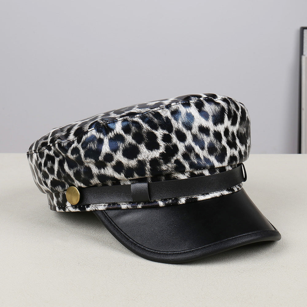Rare Leopard-print Soft PU Leather Baseball Cap