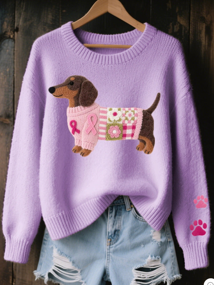 Womens 3D Digital Print Crew-Neck Sweater