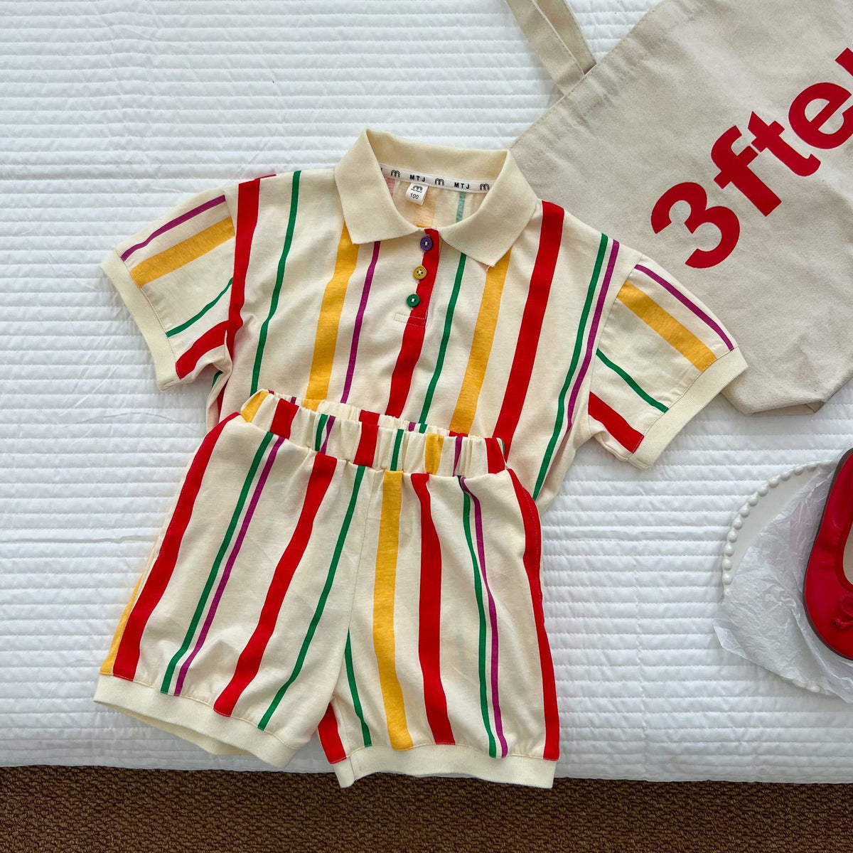 Children's Stripes Knitting Suit Girls' Polo Shirt Dress