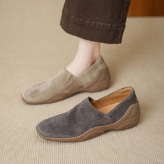 Square-toe Hollowed-out Inner Wedge Heel Soft Sole Comfortable Retro Single Shoes