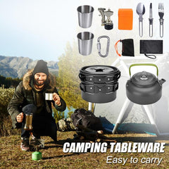 Kit de cuisine de camping, ensemble de cuisine extérieure, équipement en aluminium, casserole extérieure, vaisselle de voyage, cuisine pour la randonnée, le pique-nique et le barbecue