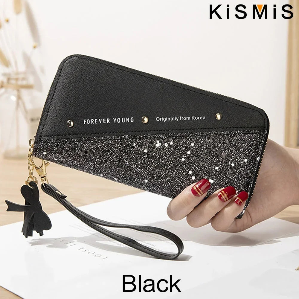 KISMIS Women'S Wallets Fashion Long Leather Wallets Large Capacity Buckle Zipper Clutches Fashion Multi-Card Wallets Zipper