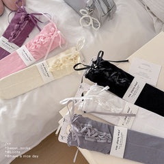 Children's Spring And Summer Lace Calf Socks With Tie Bow, Baby Stacking Socks