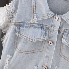 Girls' Denim Jacket With Polo Collar