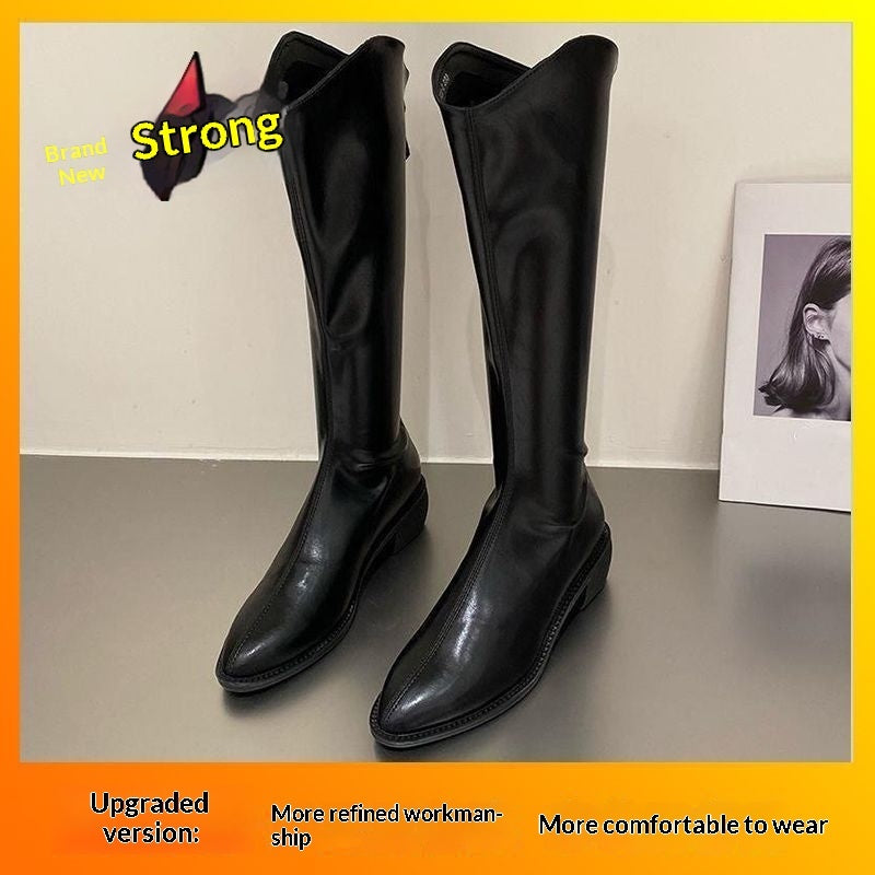 Fleece-lined Tall Chunky-heeled Pointed-toe Over-the-knee Riding Boots