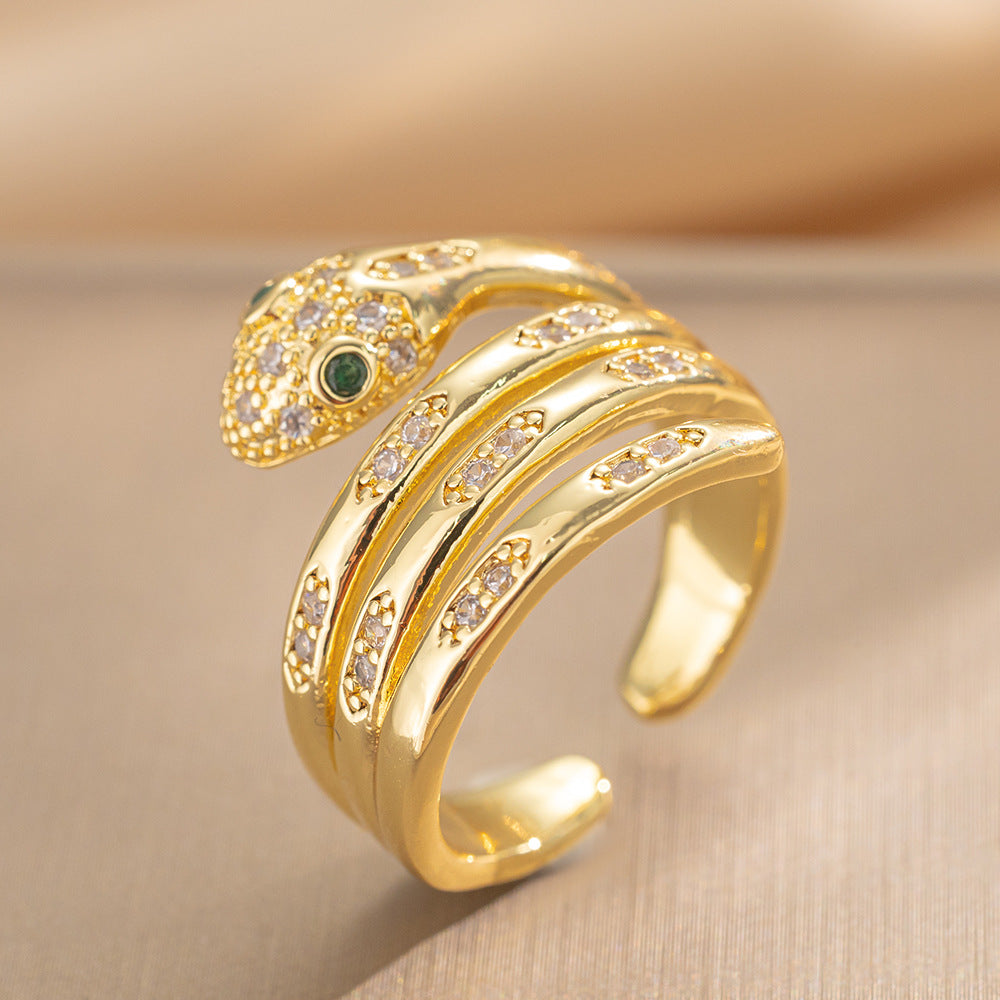Mehrschichtiger, schlangenförmiger Zirkon-Ring für besondere Anlässe