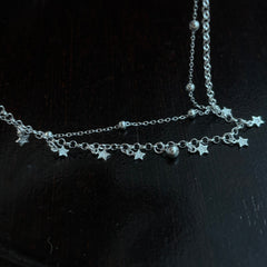 1pc 999 Sterling Silver Double-Layer Star & Bead Anklet, Delicate Luxurious Style, Perfect For Daily Wear & Valentine's Gifts
