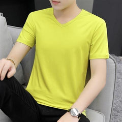 Men's Solid-color Versatile V-neck Short Sleeves