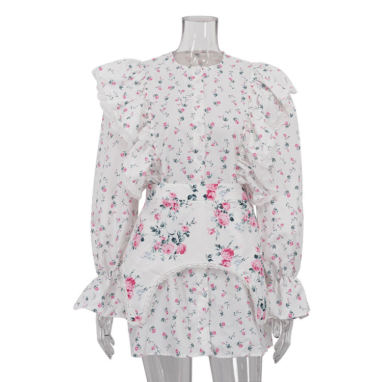 Designer-inspired Detachable Waist Cincher Floral Print Short-sleeve Cropped Dress