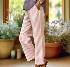 Womens Striped Elastic Waist Loose Casual Pants