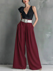 Fashionable Versatile High-waisted Loose-fitting Solid-color Casual Pants