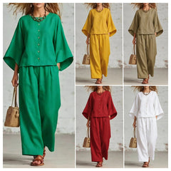 Women's Cotton And Linen Wide-leg Pants Suit