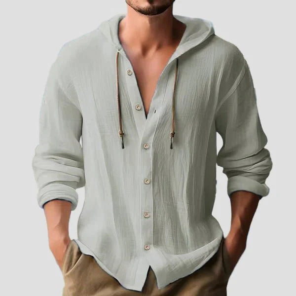 Men's Fashion Hooded Cotton-Linen Casual Long-Sleeve