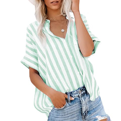 Loose-fitting Two-tone Striped Cardigan Shirt For Women