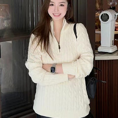 Embroidered Sweater Half Zipper Sweater Sweater Temperament Slimming Short Top